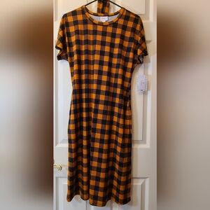NWT LuLaRoe Marly S Midi Dress Orange & Black w Belt / Tie & Hidden Side Pockets